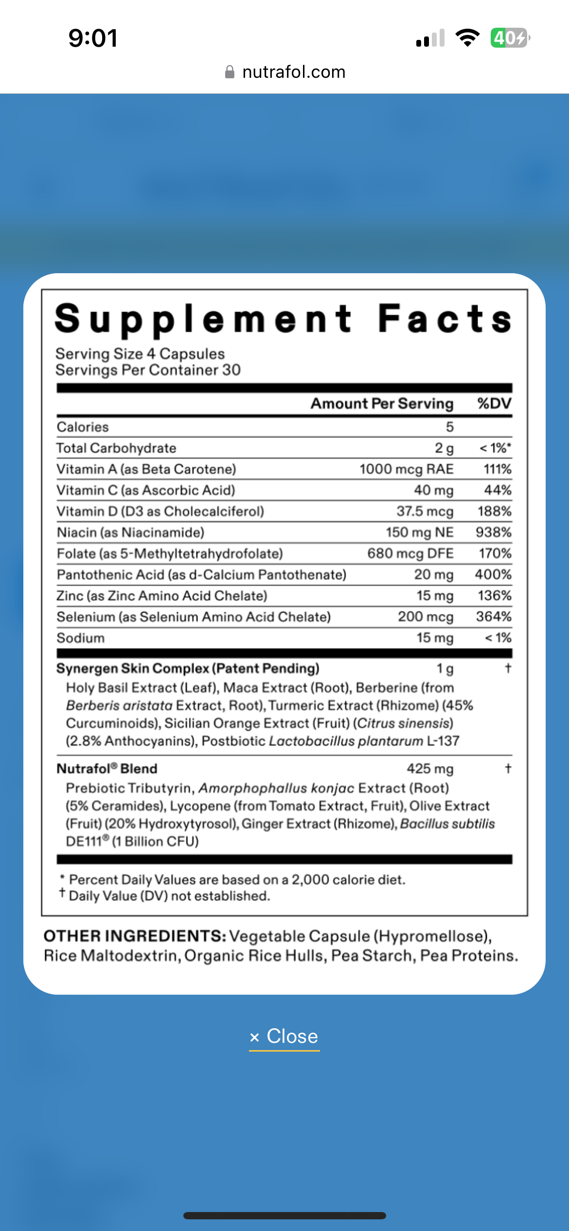 Nutrafol Clear Skin Nutraceutical - 1 Month Supply